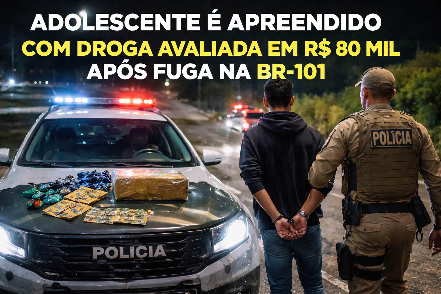 ADOLESCENTE É APREENDIDO COM DROGA AVALIADA EM R$ 80 MIL APÓS FUGA NA BR-101